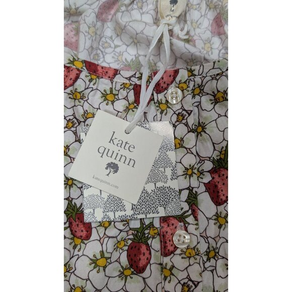 Kate Quinn Gathered Pocket Button Dress Strawberry Floral Organic Cotton Women M - Picture 6 of 10